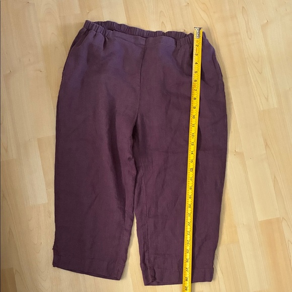 Purple Cropped Linen Pants by FLAX S - Picture 1 of 3